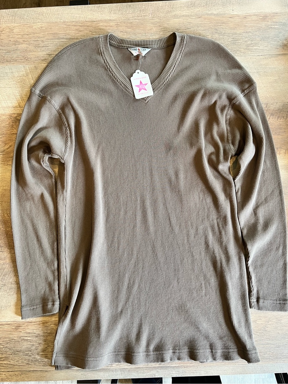 Hard Tail V-Neck Tunic Sweater in Taupe Brown